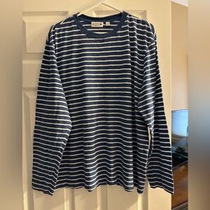 Lacoste Men's Long Sleeve Navy and White Striped Tee